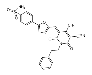 4-(5-((5-cyano-4-methyl-2,6-dioxo-1-phenethyl-1,6-dihydropyridin-3(2H)-ylidene)methyl)furan-2-yl)benzenesulfonamide_497225-54-4