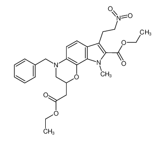 6-Benzyl-8-ethoxycarbonylmethyl-1-methyl-3-(2-nitro-ethyl)-1,6,7,8-tetrahydro-9-oxa-1,6-diaza-cyclopenta[a]naphthalene-2-carboxylic acid ethyl ester_497945-93-4