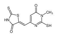 3-methyl-6-(4-oxo-2-thioxo-thiazolidin-5-ylidenemethyl)-2-thioxo-2,3-dihydro-1H-pyrimidin-4-one_499-46-7