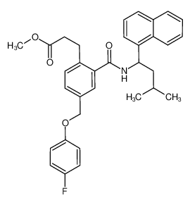 3-(2-((3-methyl-1-(naphthalen-1-yl)butyl)carbamoyl)-4-(4-fluorophenoxymethyl)phenyl)propanoic acid methyl ester_499146-29-1