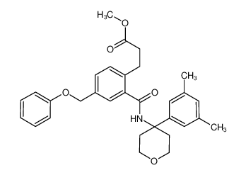 3-(2-((4-(3,5-dimethylphenyl)perhydropyran-4-yl)carbamoyl)-4-phenoxymethylphenyl)propanoic acid methyl ester_499146-52-0