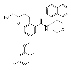 3-(2-((4-(naphthalen-1-yl)perhydropyran-4-yl)carbamoyl)-4-(2,5-difluorophenoxymethyl)phenyl)propanoic acid methyl ester_499146-60-0
