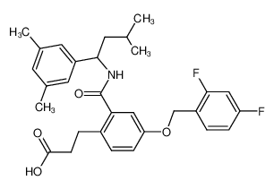 3-(2-((3-methyl-1-(3,5-dimethylphenyl)butyl)carbamoyl)-4-(2,4-difluorobenzyloxy)phenyl)propanoic acid_499155-42-9