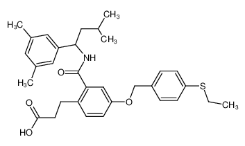 3-(2-((3-methyl-1-(3,5-dimethylphenyl)butyl)carbamoyl)-4-(4-ethylthiobenzyloxy)phenyl)propanoic acid_499156-54-6