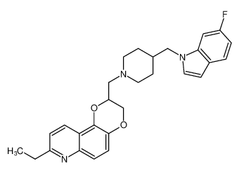 8-ethyl-2-((4-((6-fluoro-1H-indol-1-yl)methyl)piperidin-1-yl)methyl)-2,3-dihydro-[1,4]dioxino[2,3-f]quinoline_676125-95-4