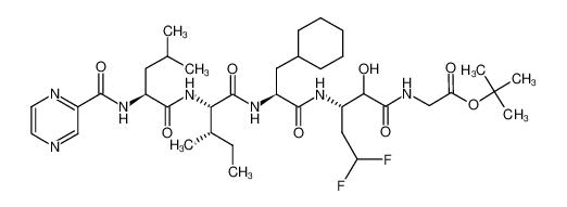 {(S)-3-[(S)-3-Cyclohexyl-2-((2S,3S)-3-methyl-2-{(S)-4-methyl-2-[(pyrazine-2-carbonyl)-amino]-pentanoylamino}-pentanoylamino)-propionylamino]-5,5-difluoro-2-hydroxy-pentanoylamino}-acetic acid tert-butyl ester_676264-68-9