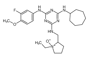 2-(((4-(cycloheptylamino)-6-((3-fluoro-4-methoxyphenyl)amino)-1,3,5-triazin-2-yl)amino)methyl)-1-ethylpyrrolidine 1-oxide_676356-54-0