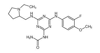 1-(4-(((1-ethylpyrrolidin-2-yl)methyl)amino)-6-((3-fluoro-4-methoxyphenyl)amino)-1,3,5-triazin-2-yl)urea_676356-76-6