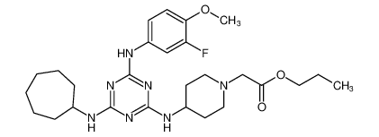 propyl 2-(4-((4-(cycloheptylamino)-6-((3-fluoro-4-methoxyphenyl)amino)-1,3,5-triazin-2-yl)amino)piperidin-1-yl)acetate_676357-09-8