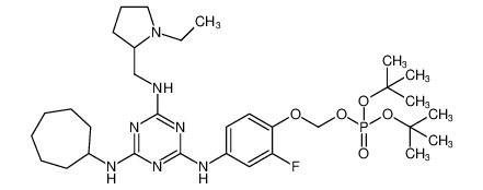 di-tert-butyl ((4-((4-(cycloheptylamino)-6-(((1-ethylpyrrolidin-2-yl)methyl)amino)-1,3,5-triazin-2-yl)amino)-2-fluorophenoxy)methyl) phosphate_676357-80-5