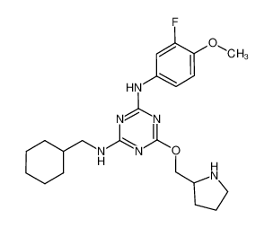 N-Cyclohexylmethyl-N'-(3-fluoro-4-methoxy-phenyl)-6-(pyrrolidin-2-ylmethoxy)-[1,3,5]triazine-2,4-diamine_676358-06-8