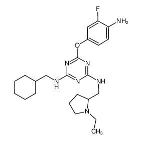 6-(4-amino-3-fluoro-phenoxy)-N-cyclohexylmethyl-N'-(1-ethyl-pyrrolidin-2-ylmethyl)-[1,3,5]triazine-2,4-diamine_676358-55-7