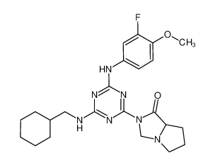 2-[4-(cyclohexylmethyl-amino)-6-(3-fluoro-4-methoxy-phenylamino)-[1,3,5]triazin-2-yl]-hexahydro-pyrrolo[1,2-c]-imidazol-1-one_676358-97-7