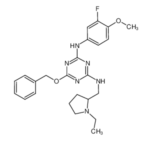 6-Benzyloxy-N-(1-ethyl-pyrrolidin-2-ylmethyl)-N'-(3-fluoro-4-methoxy-phenyl)-[1,3,5]triazine-2,4-diamine_676359-33-4