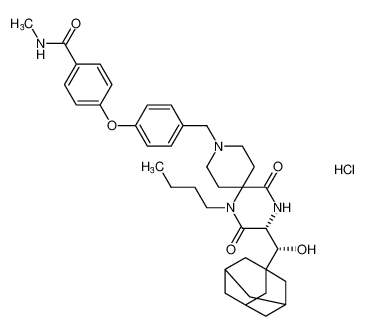 Benzamide,4-[4-[[(3R)-1-butyl-3-[(R)-hydroxytricyclo[3.3.1.13,7]dec-1-ylmethyl]-2,5-dioxo-1,4,9-triazaspiro[5.5]undec-9-yl]methyl]phenoxy]-N-methyl-,monohydrochloride_676451-54-0