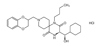 (3R)-1-butyl-3-((R)-cyclohexyl(hydroxy)methyl)-9-((2,3-dihydrobenzo[b][1,4]dioxin-2-yl)methyl)-1,4,9-triazaspiro[5.5]undecane-2,5-dione hydrochloride_676453-36-4