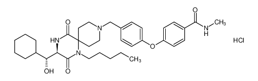 4-(4-(((R)-3-((R)-cyclohexyl(hydroxy)methyl)-2,5-dioxo-1-pentyl-1,4,9-triazaspiro[5.5]undecan-9-yl)methyl)phenoxy)-N-methylbenzamide hydrochloride_676454-51-6