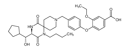4-(4-(((R)-1-butyl-3-((R)-cyclopentyl(hydroxy)methyl)-2,5-dioxo-1,4,9-triazaspiro[5.5]undecan-9-yl)methyl)phenoxy)-3-ethoxybenzoic acid_676455-16-6
