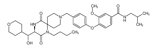 4-(4-(((R)-1-butyl-3-((R)-hydroxy(tetrahydro-2H-pyran-4-yl)methyl)-2,5-dioxo-1,4,9-triazaspiro[5.5]undecan-9-yl)methyl)phenoxy)-N-isobutyl-3-methoxybenzamide_676455-20-2