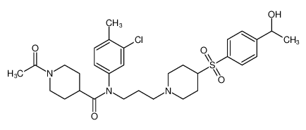 1-acetyl-N-(3-chloro-4-methylphenyl)-N-(3-(4-((4-(1-hydroxyethyl)phenyl)sulfonyl)piperidin-1-yl)propyl)piperidine-4-carboxamide_676526-45-7