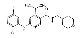 6-(2-chloro-5-fluoro-phenylamino)-4-isopropyl-N-(tetrahydro-pyran-4-ylmethyl)-nicotinamide_676633-63-9