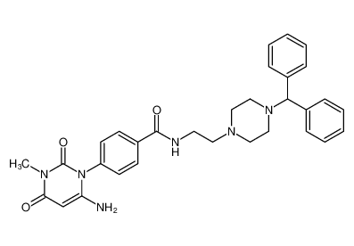 4-(6-amino-3-methyl-2,4-dioxo-3,4-dihydropyrimidin-1(2H)-yl)-N-(2-(4-benzhydrylpiperazin-1-yl)ethyl)benzamide_677005-23-1