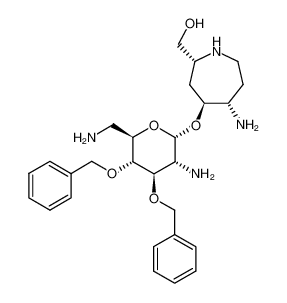 [(2R,4S,5S)-5-Amino-4-((2S,3R,4R,5R,6R)-3-amino-6-aminomethyl-4,5-bis-benzyloxy-tetrahydro-pyran-2-yloxy)-azepan-2-yl]-methanol_677030-05-6