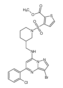 methyl 3-((3-(((3-bromo-5-(2-chlorophenyl)pyrazolo[1,5-a]pyrimidin-7-yl)amino)methyl)piperidin-1-yl)sulfonyl)thiophene-2-carboxylate_677281-76-4