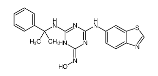(E)-4-(benzo[d]thiazol-6-ylamino)-6-((2-phenylpropan-2-yl)amino)-1,3,5-triazin-2(1H)-one oxime_677711-38-5