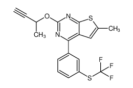 2-(but-3-yn-2-yloxy)-6-methyl-4-(3-((trifluoromethyl)thio)phenyl)thieno[2,3-d]pyrimidine_677714-84-0