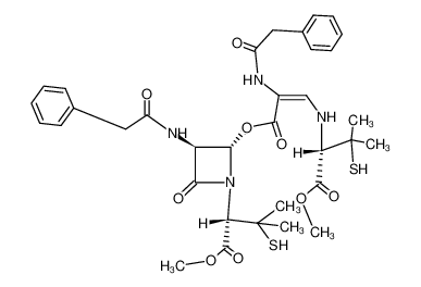 (S)-3-Mercapto-2-{(2S,3S)-2-[(E)-3-((S)-2-mercapto-1-methoxycarbonyl-2-methyl-propylamino)-2-phenylacetylamino-acryloyloxy]-4-oxo-3-phenylacetylamino-azetidin-1-yl}-3-methyl-butyric acid methyl ester_67807-55-0