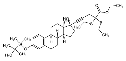 17α-(4',4'-bis(ethylthio)-4'-ethoxycarbonylbut-1'-yn-1'-yl)-3-t-butyldimethylsilanyloxy-estra-1,3,5(10)-triene-17β-ol_678143-65-2