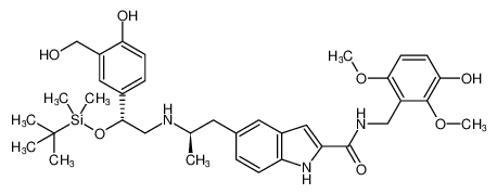 5-((R)-2-(((R)-2-((tert-butyldimethylsilyl)oxy)-2-(4-hydroxy-3-(hydroxymethyl)phenyl)ethyl)amino)propyl)-N-(3-hydroxy-2,6-dimethoxybenzyl)-1H-indole-2-carboxamide_679427-91-9