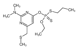 dithiophosphoric acid O-(2-dimethylamino-6-methylsulfanylmethyl-pyrimidin-4-yl) ester O'-ethyl ester S-propyl ester_68086-93-1