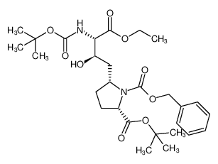 1-benzyl 2-(tert-butyl) (2S,5R)-5-((2R,3S)-3-((tert-butoxycarbonyl)amino)-4-ethoxy-2-hydroxy-4-oxobutyl)pyrrolidine-1,2-dicarboxylate_681225-88-7