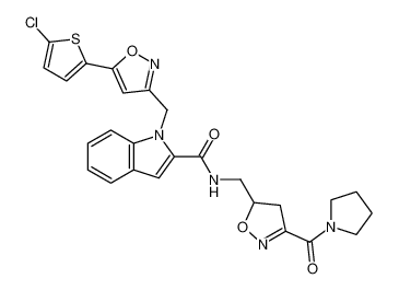 1-((5-(5-chlorothiophen-2-yl)isoxazol-3-yl)methyl)-N-((3-(pyrrolidine-1-carbonyl)-4,5-dihydroisoxazol-5-yl)methyl)-1H-indole-2-carboxamide_681288-02-8