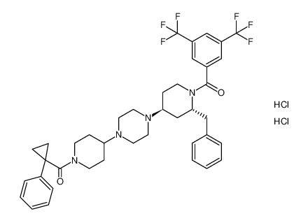 Piperidine,1-[3,5-bis(trifluoromethyl)benzoyl]-4-[4-[1-[(1-phenylcyclopropyl)carbonyl]-4-piperidinyl]-1-piperazinyl]-2-(phenylmethyl)-, dihydrochloride,(2R,4S)-_681291-24-7