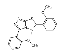 3,6-bis(2-methoxyphenyl)-5,6-dihydro[1,2,4]triazolo[3,4-b][1,3,4]thiadiazole (en)1,2,4-Triazolo[3,4-b][1,3,4]thiadiazole, 5,6-dihydro-3,6-bis(2-methoxyphenyl)- (en)_681458-52-6