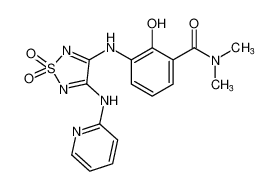 3-((1,1-dioxido-4-(pyridin-2-ylamino)-1,2,5-thiadiazol-3-yl)amino)-2-hydroxy-N,N-dimethylbenzamide_681511-20-6