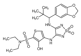 (R)-4-((4-((1-(benzo[d][1,3]dioxol-5-yl)-2,2-dimethylpropyl)amino)-1,1-dioxido-1,2,5-thiadiazol-3-yl)amino)-N,N-diethyl-3-hydroxythiophene-2-sulfonamide_681514-52-3