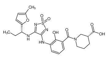 (R)-1-(2-hydroxy-3-((4-(((R)-1-(5-methylfuran-2-yl)propyl)amino)-1,1-dioxido-1,2,5-thiadiazol-3-yl)amino)benzoyl)piperidine-3-carboxylic acid_681514-91-0