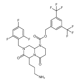 2H-Pyrazino[1,2-a]pyrimidine-1(6H)-carboxylic acid,6-(3-aminopropyl)hexahydro-4,7-dioxo-8-[(2,4,6-trifluorophenyl)methyl]-,[3,5-bis(trifluoromethyl)phenyl]methyl ester_683755-78-4