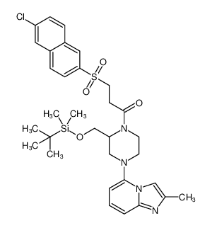 1-(2-(((tert-butyldimethylsilyl)oxy)methyl)-4-(2-methylimidazo[1,2-a]pyridin-5-yl)piperazin-1-yl)-3-((6-chloronaphthalen-2-yl)sulfonyl)propan-1-one_684223-21-0