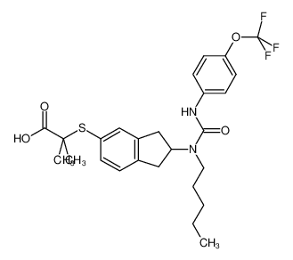 2-methyl-2-{2-[1-pentyl-3-(4-trifluoromethoxyphenyl)ureido]indan-5-ylsulfanyl}-2-methylpropionic acid_685831-63-4