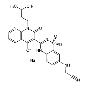 ({3-[4-hydroxy-1-(3-methylbutyl)-2-oxo-1,2-dihydro-1,8-naphthyridin-3-yl]-1,1-dioxido-4H-1,2,4-benzothiadiazin-7-yl}amino)acetonitrile sodium salt_686268-26-8