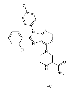 4-[9-(4-chlorophenyl)-8-(2-chlorophenyl)-9H-purin-6-yl]-piperazine-2-carboxylic acid amide, hydrochloride salt_686347-21-7