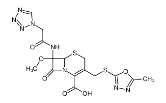 (6R)-7c-methoxy-3-(5-methyl-[1,3,4]oxadiazol-2-ylsulfanylmethyl)-8-oxo-7t-(2-tetrazol-1-yl-acetylamino)-(6rH)-5-thia-1-aza-bicyclo[4.2.0]oct-2-ene-2-carboxylic acid_68700-75-4