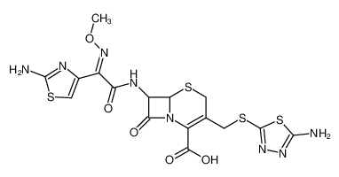 (6R)-3-(5-amino-[1,3,4]thiadiazol-2-ylsulfanylmethyl)-7t-[2-(2-amino-thiazol-4-yl)-2-(Z)-methoxyimino-acetylamino]-8-oxo-(6rH)-5-thia-1-aza-bicyclo[4.2.0]oct-2-ene-2-carboxylic acid_68743-98-6