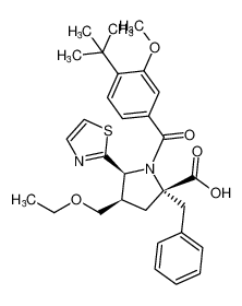 rel-(2R,4S,5R)-2-benzyl-1-(4-(tert-butyl)-3-methoxybenzoyl)-4-(ethoxymethyl)-5-(thiazol-2-yl)pyrrolidine-2-carboxylic acid_687637-42-9
