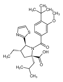rel-(2R,4S,5S)-1-(4-(tert-butyl)-3-methoxybenzoyl)-4-ethyl-2-isobutyl-5-(thiazol-2-yl)pyrrolidine-2-carboxylic acid_687637-52-1